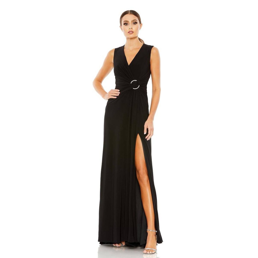 Ieena for Mac Duggal Gown Black Rhinestone Ruched Evening Dress 26890 Womens 6